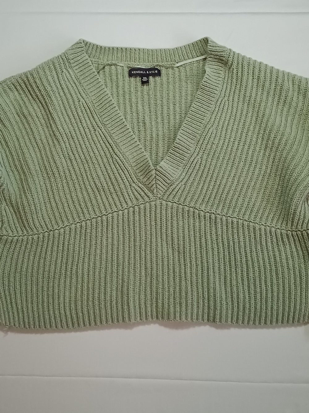 Kendall & Kylie Sage Green V-Neck Ribbed Women's Sweater